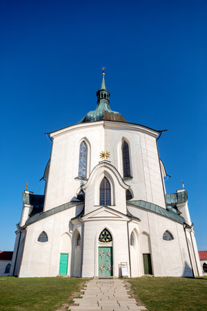 Pilgrimage church of Saint John of Nepomuk on Zelena Hora, green hill, monument UNESCO World Heritage Site, Zdar nad Sazavou, Czech Republic. Baroque Gothic architecture in central Europeの写真素材