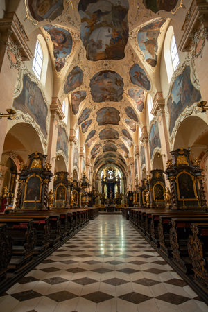 Interior of Strahov Monastery (Czech: Strahovsky klaster) is a Premonstratensian abbey founded in 1143, Central Bohemia, Czech Republicの写真素材