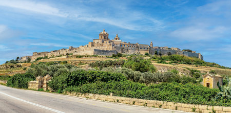 The fortified medieval city of Mdina, the Silent City with ancient walls and bastion defenses. Malta travel destination.の写真素材