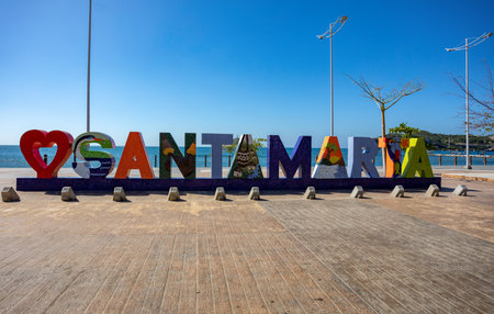 Santa Marta landmark, Colombia, A colorful Santa Marta sign welcomes visitors to the Colombian Caribbean coast.の写真素材