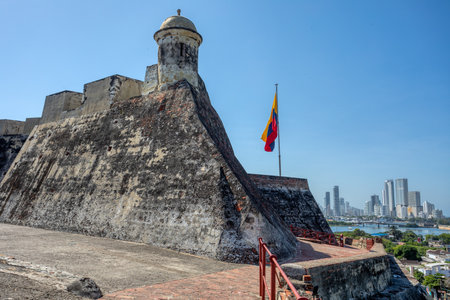 Castillo San Felipe de Barajas, fortress in the strategic location of Cartagena de Indias city on the Caribbean coast of Colombia.の写真素材