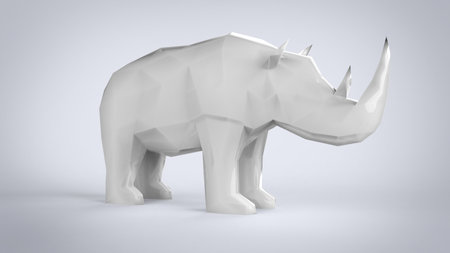 Low poly triangle white rhinoceros animal isoleted on white background 3d rendering imageの写真素材