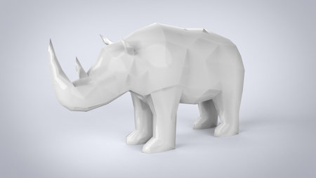 Low poly triangle white rhinoceros animal isoleted on white background 3d rendering imageの写真素材