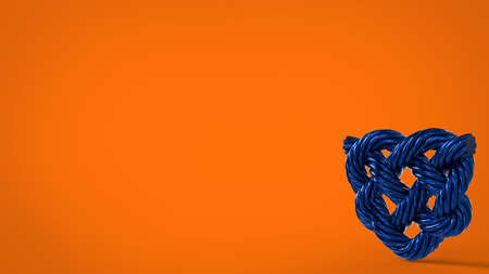 Blue love tangled wire heart for 14 february st valentines day holiday gift isolated on yellow background 3d rendering imageの写真素材