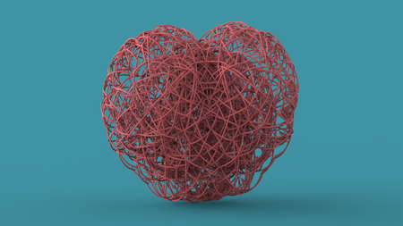 Pink love tangled wire heart for 14 february st valentines day holiday gift isolated on soft blue background 3d rendering imageの写真素材