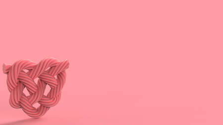 Pink love tangled wire heart for 14 february st valentines day holiday gift isolated on soft pink background 3d rendering imageの写真素材