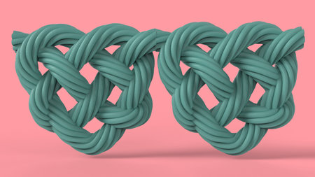 Same gender couple of soft blue lovely tangled wire heart for 14 february st valentines day holiday gift isolated on pink background 3d rendering imageの写真素材