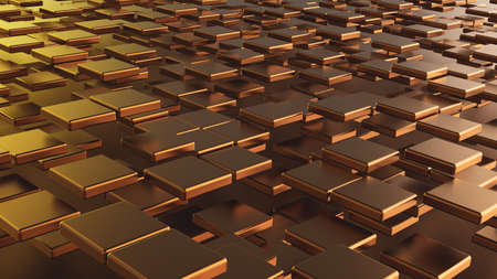 Abstract gold geometric shape brick and cube composition generated in solid color 3d rendering imageの写真素材