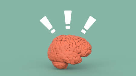 Brain with white exclamation mark concept to creative idea brainstorm top view 3d render image