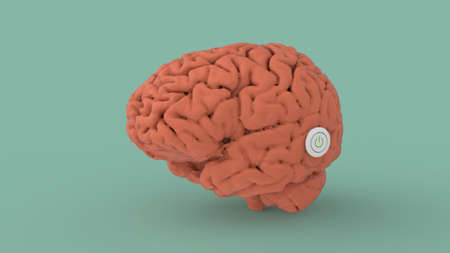 Brain concept with power on off button switch 3d render imageの写真素材