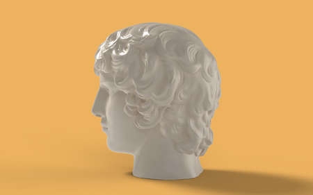 White marble ancient statue right side view of Renaissance epoch Antinous head portrait isolated on...