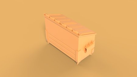 Garbage street outdoor city dumpster closed on solid background yellow color back right side...