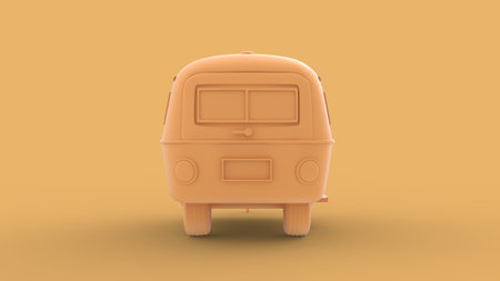 Yellow solid camper old vintage trailer 3d model isolated on background left side camera viewの写真素材