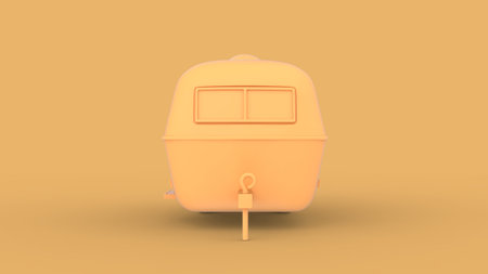 Yellow solid camper old vintage trailer 3d model isolated on background right side camera viewの写真素材
