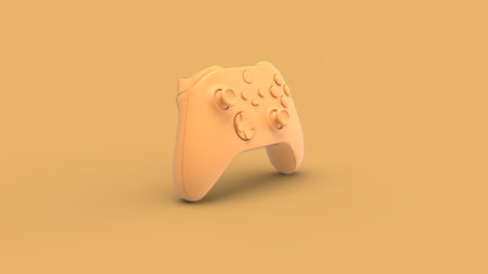 Simple video game wireless gamepad joystick 3d illustration in yellow color isolated render left...
