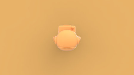 Isolated yellow astronaut character in space suit standing alone with empty space for advertisement ready to use 3d rendering image top camera viewの写真素材