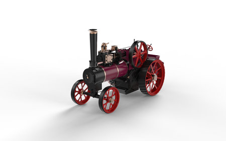 Museum historical style old vintage steam engine power tractor machine with cog wheels realistic...