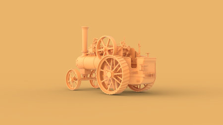 Concept style agriculture farming retro tractor machine with engine power 3d rendering image isolated on solid background isometric back right viewの写真素材
