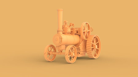 Concept style agriculture farming retro tractor machine with engine power 3d rendering image isolated on solid background isometric front right viewの写真素材