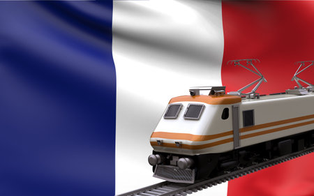 France country national flag with speed trains railroad locomotive tourist traveling path international journey infrastructure concept 3d rendering imageの写真素材