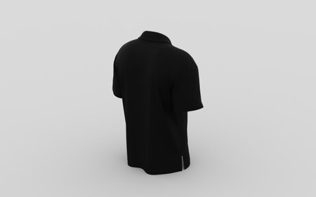 Black sport polo golf or football logotype print emblem ready use free space isolated on solid background male textile mockup back left perspective camera view 3d rendering imageの写真素材