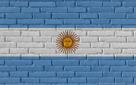 Argentina country national flag painting on old brick textured wall with cracks and concrete concept 3d rendering image realistic background bannerの写真素材