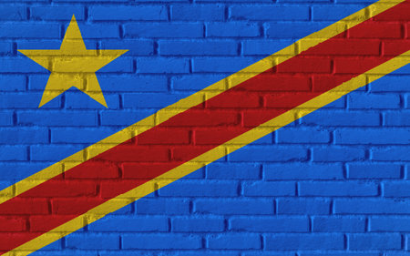 Democratic Republic of the Congo country national flag painting on old brick textured wall with cracks and concrete concept 3d rendering image realistic background bannerの写真素材