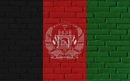 Afghanistan country national flag painting on old brick textured wall with cracks and concrete concept 3d rendering image realistic background bannerの写真素材