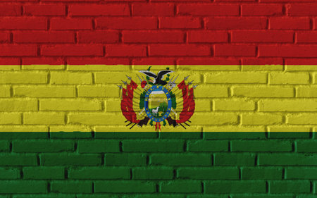 Bolivia country national flag painting on old brick textured wall with cracks and concrete concept 3d rendering image realistic background bannerの写真素材