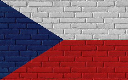 Czech Republic country national flag painting on old brick textured wall with cracks and concrete concept 3d rendering image realistic background bannerの写真素材