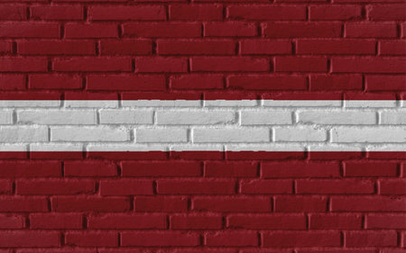 Latvia country national flag painting on old brick textured wall with cracks and concrete concept 3d rendering image realistic background bannerの写真素材