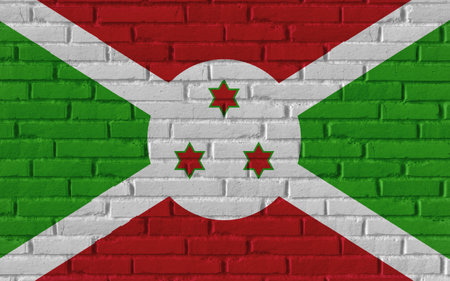 Burundi country national flag painting on old brick textured wall with cracks and concrete concept 3d rendering image realistic background bannerの写真素材