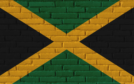 Jamaica country national flag painting on old brick textured wall with cracks and concrete concept 3d rendering image realistic background bannerの写真素材