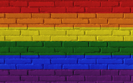 LGBTQ country national flag painting on old brick textured wall with cracks and concrete concept 3d rendering image realistic background bannerの写真素材