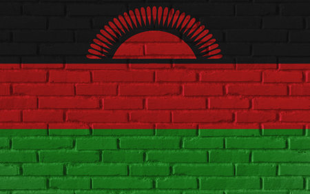 Malawi country national flag painting on old brick textured wall with cracks and concrete concept 3d rendering image realistic background bannerの写真素材