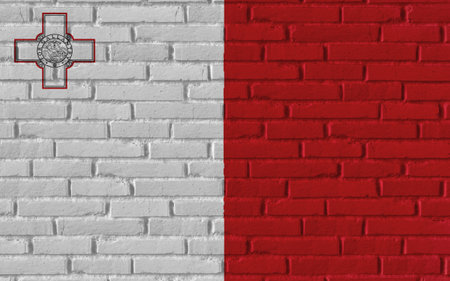Malta country national flag painting on old brick textured wall with cracks and concrete concept 3d rendering image realistic background bannerの写真素材