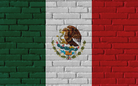 Mexico country national flag painting on old brick textured wall with cracks and concrete concept 3d rendering image realistic background bannerの写真素材
