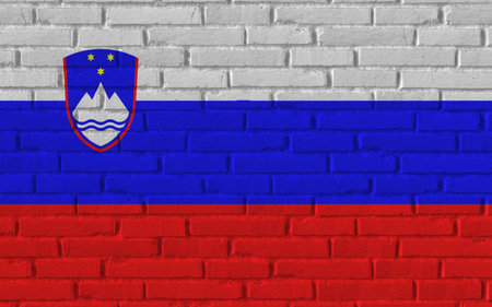 Slovenia country national flag painting on old brick textured wall with cracks and concrete concept 3d rendering image realistic background bannerの写真素材