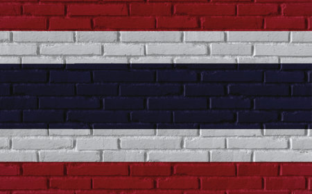 Thailand country national flag painting on old brick textured wall with cracks and concrete concept 3d rendering image realistic background bannerの写真素材