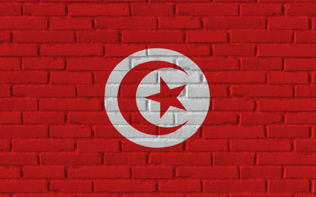 Tunisia country national flag painting on old brick textured wall with cracks and concrete concept 3d rendering image realistic background bannerの写真素材
