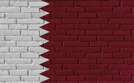 Qatar country national flag painting on old brick textured wall with cracks and concrete concept 3d rendering image realistic background bannerの写真素材