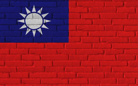 Taiwan country national flag painting on old brick textured wall with cracks and concrete concept 3d rendering image realistic background bannerの写真素材