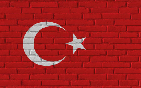 Turkey country national flag painting on old brick textured wall with cracks and concrete concept 3d rendering image realistic background bannerの写真素材