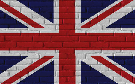 United Kingdom country national flag painting on old brick textured wall with cracks and concrete concept 3d rendering image realistic background bannerの写真素材
