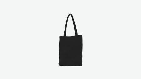 Black empty simple eco shop handle bag mockup template canvas solid color textile recycling usage logo print ready reusable tote concept back left perspective camera view 3d imageの写真素材