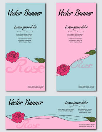 Blue and pink banner with a picture of a roseのイラスト素材