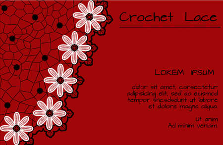 Crochet lace with daisies banner on a red backgroundのイラスト素材