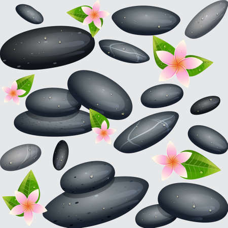 seamless pattern of spa stones and pink flowersのイラスト素材