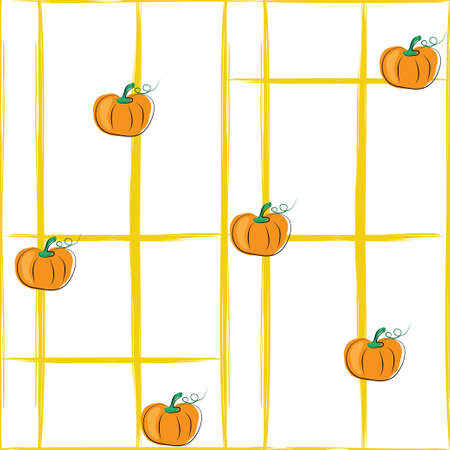 seamless pattern of yellow lines and pumpkinのイラスト素材