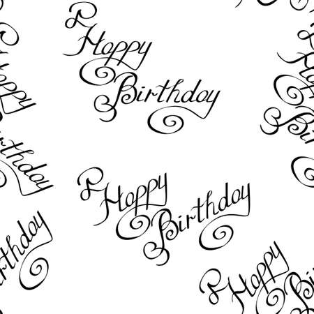 seamless pattern with black inscription Happy Birthdayのイラスト素材